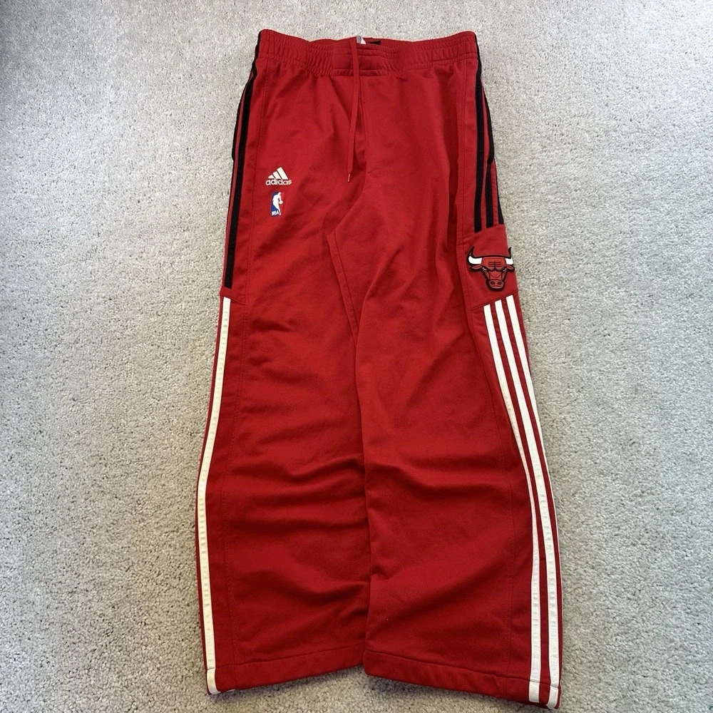 Adidas Mens Medium M Black Red Chicago Bulls Basketball Three Stripe Sweatpants